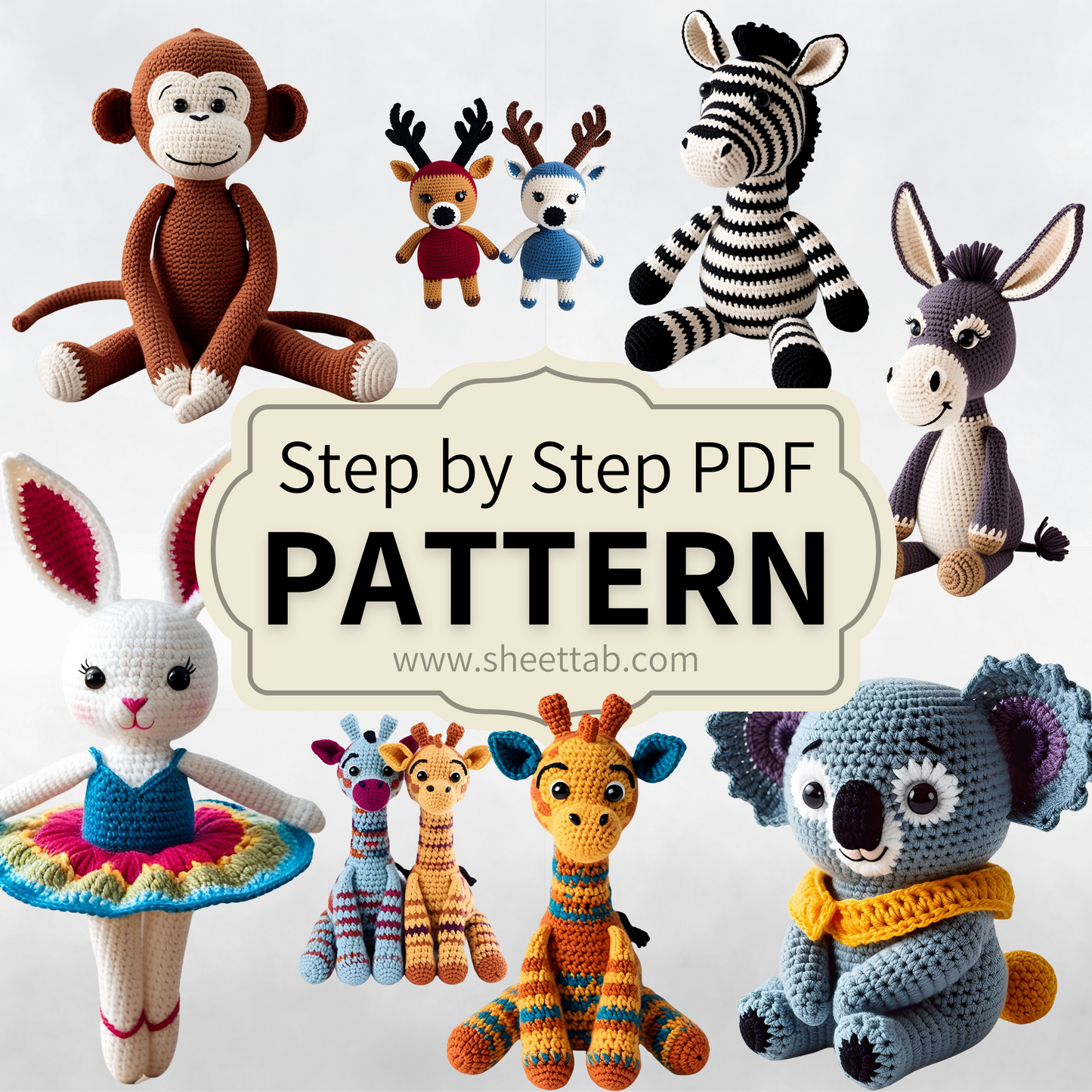 Crochet Pattern Bundle - 15 in 1 Amigurumi Animal Patterns - Sheep, Bunny, Monkey... - PDF in English